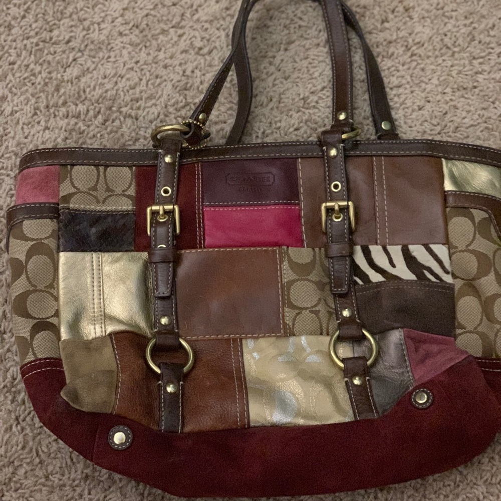 Leather and velvet COACH purse